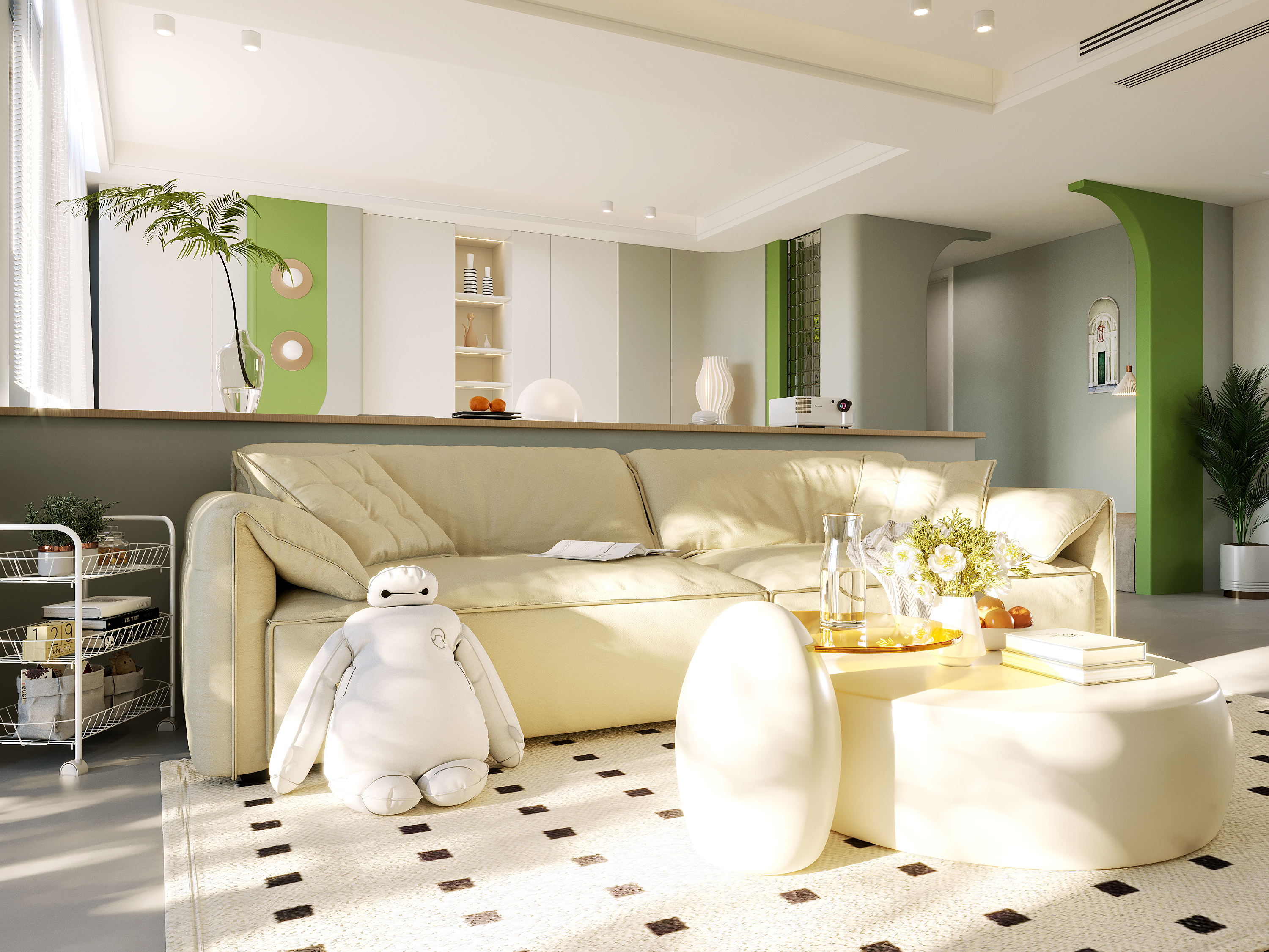 满屏清新绿+开放式设计，这个奶油风潮家极度舒适